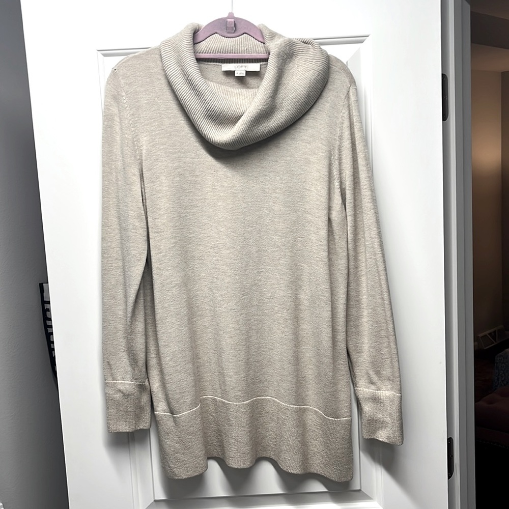 LOFT XL Neutral Beige Cowl-neck Sweater